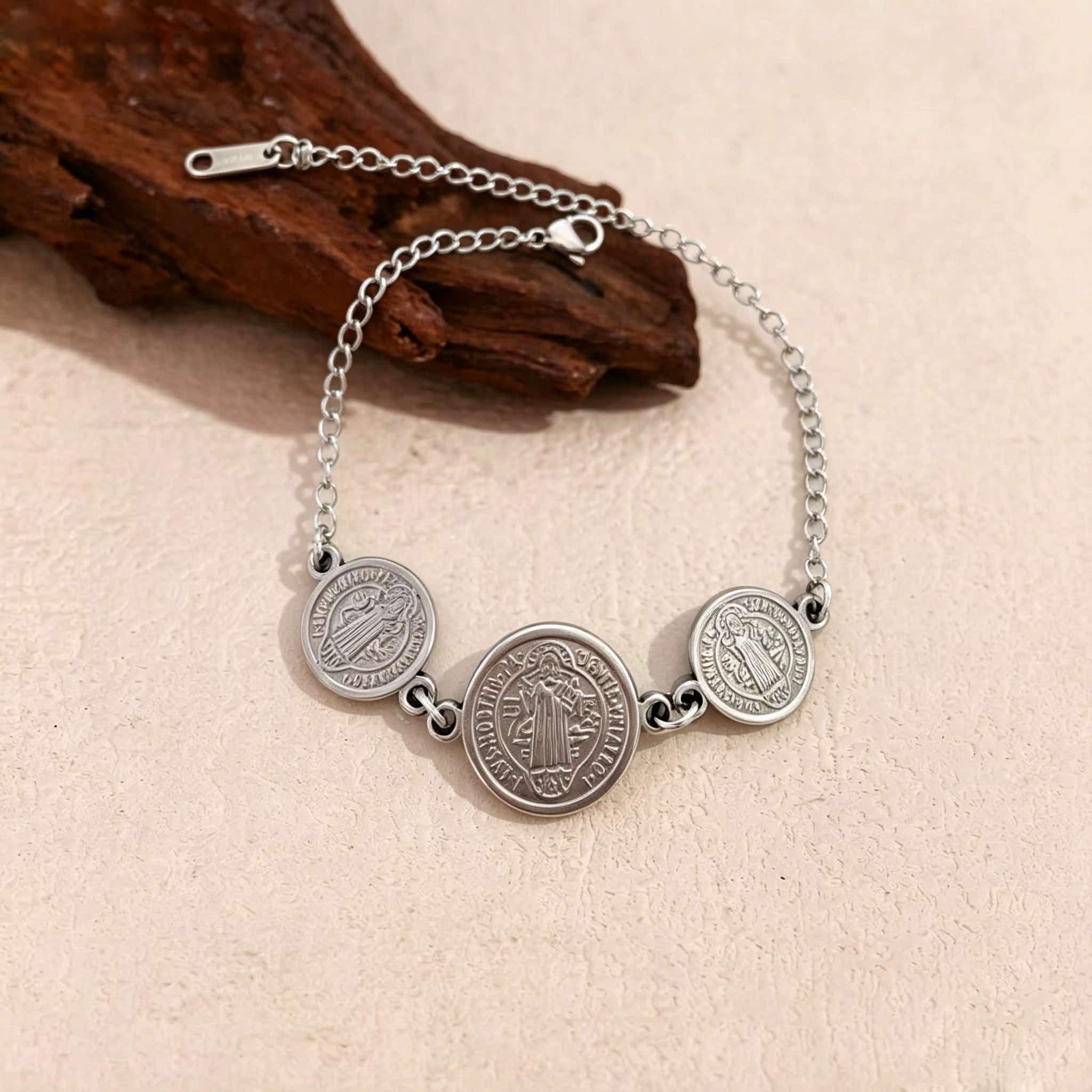 Bracelet pendentif en acier inoxydable série religieuse perles