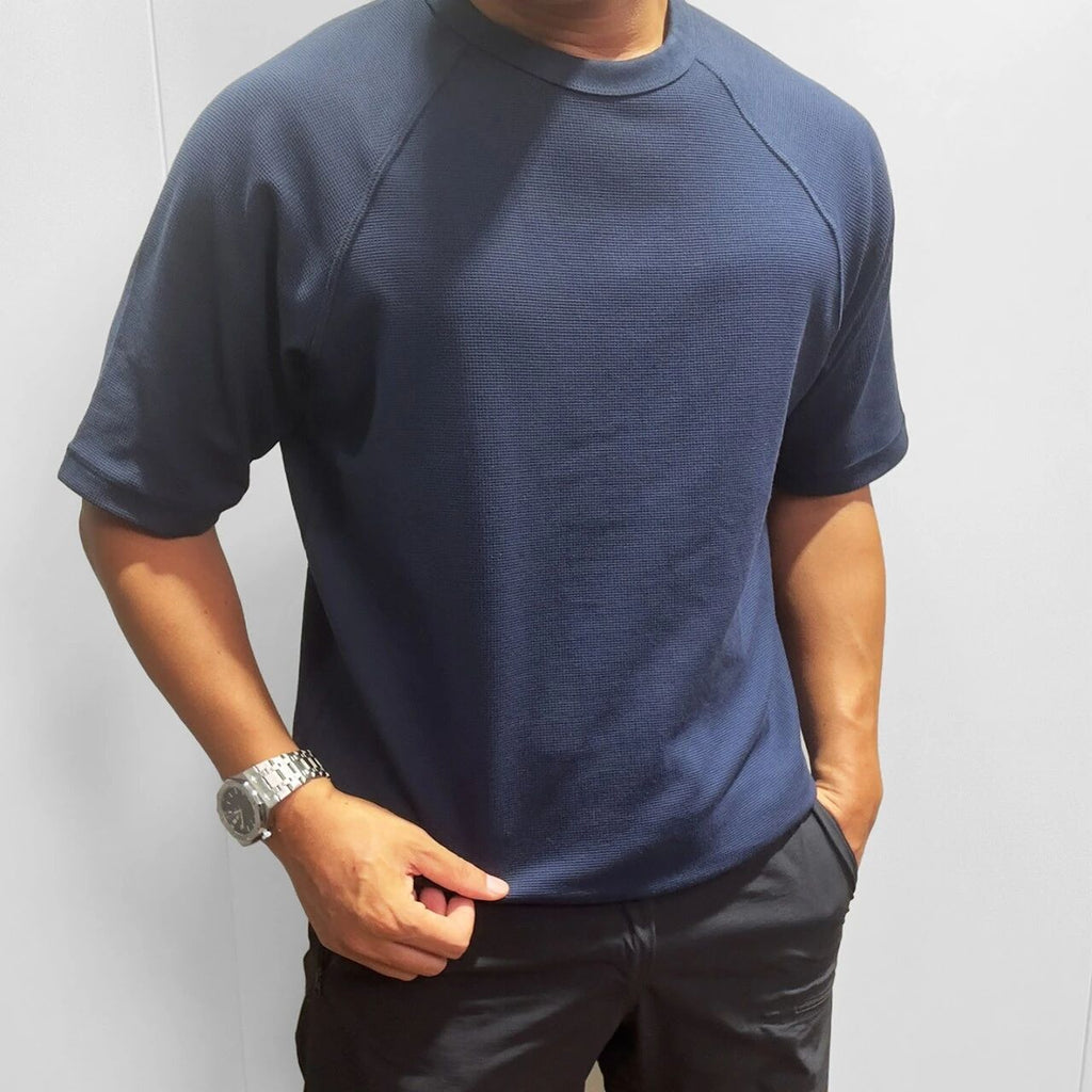 T-Shirt manches courtes Waffle Knit Raglan pour hommes Col d'équipage Lose Casual Basic Tee Respirant
