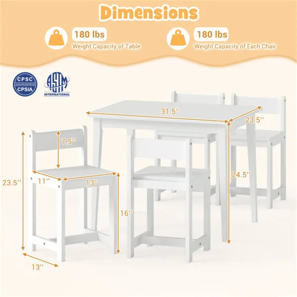 Table et chaises en bois pour enfants (1 table + 4 chaises)