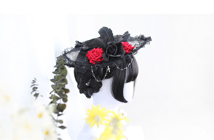 Lolita rouge longue ligne droite pour les femmes wig