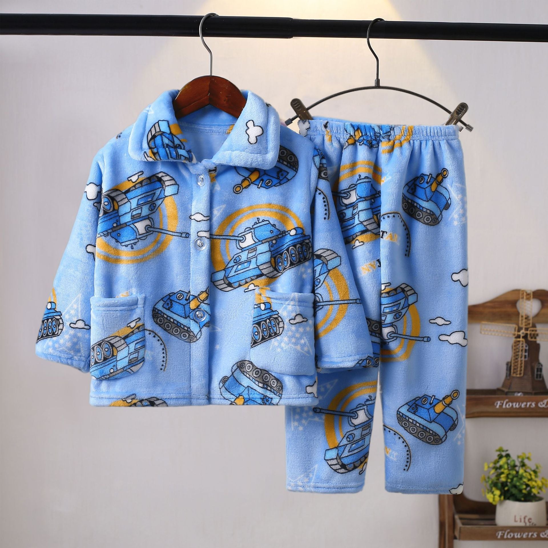 Printemps et automne Flannel de garçons et filles Mignon Kawaii Cartoon Animal Homewear