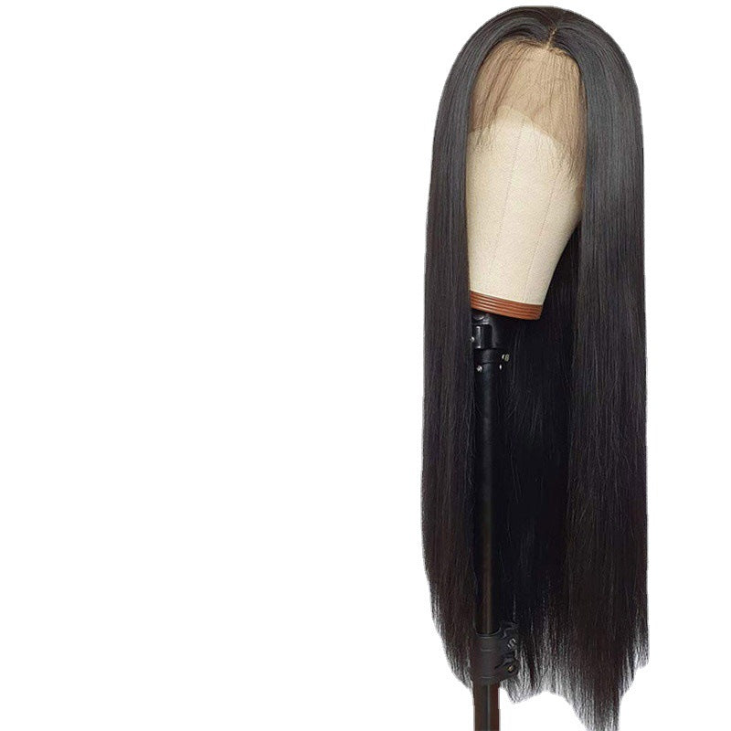 Noir Long droit cheveux chimique fibre bande tête