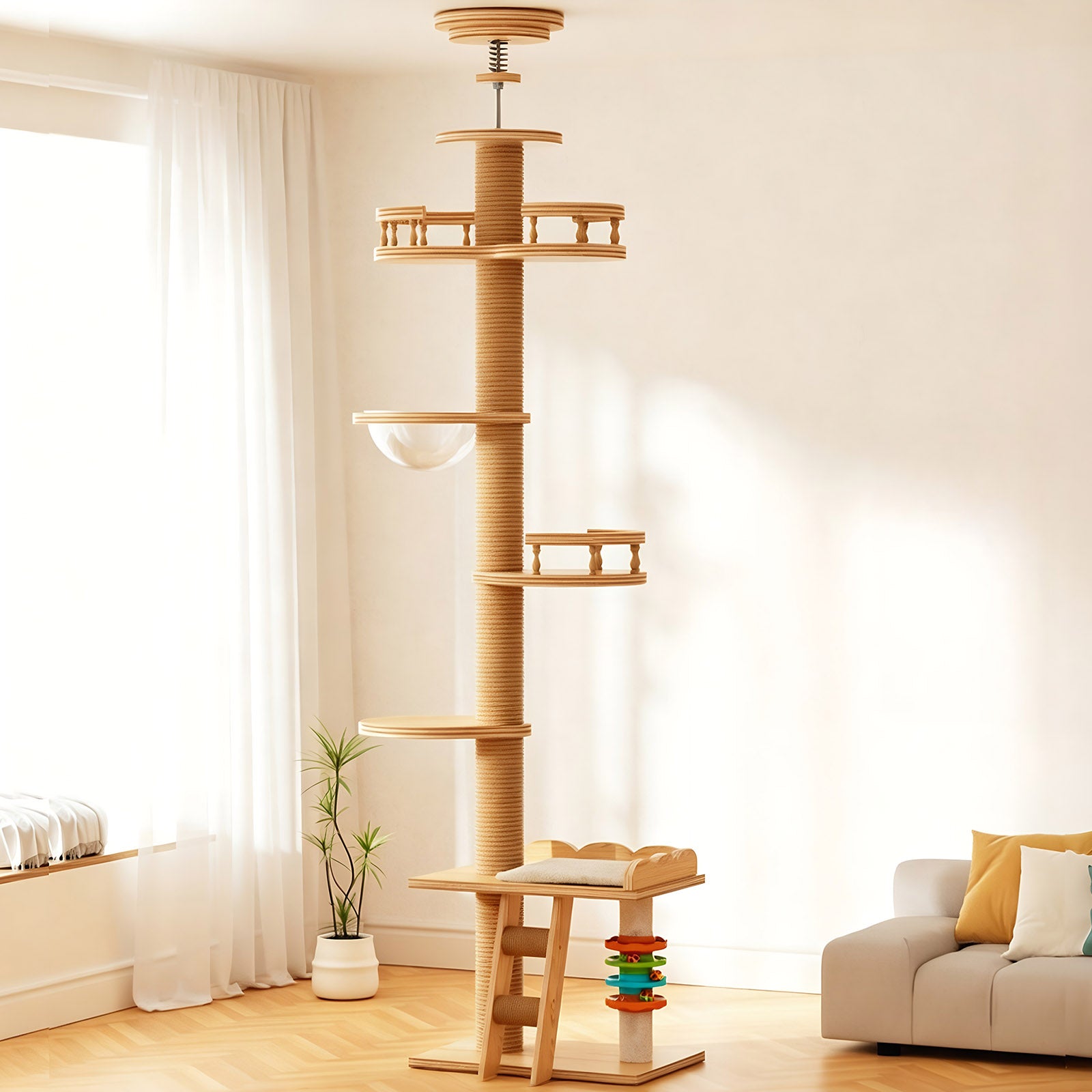 Arbre de chat réglable en hauteur de plancher à encaissement en panneau MDF