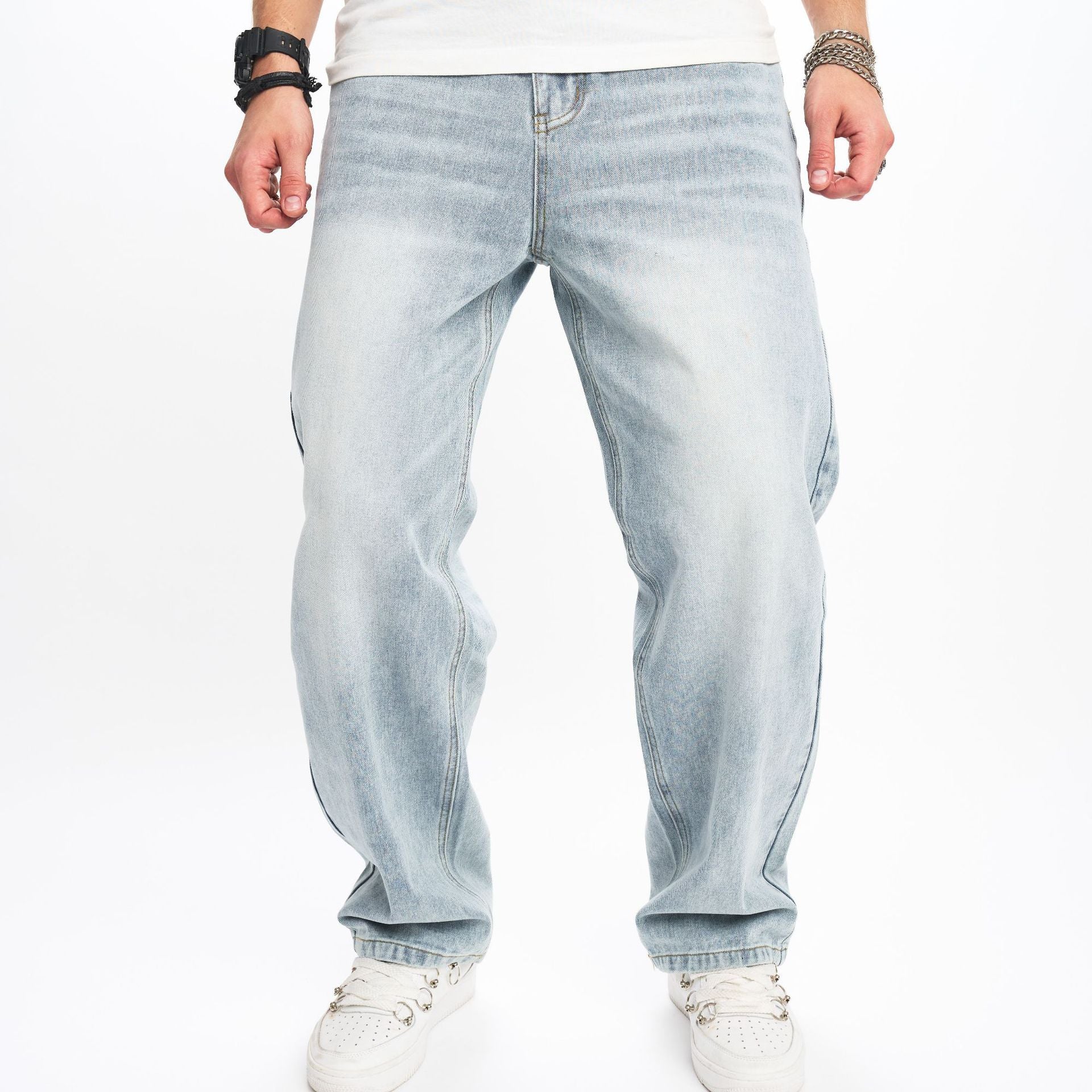 European And American Street BIKER JEANS Fashion Brand Ma Ying High Street Hommes JEANS Loo