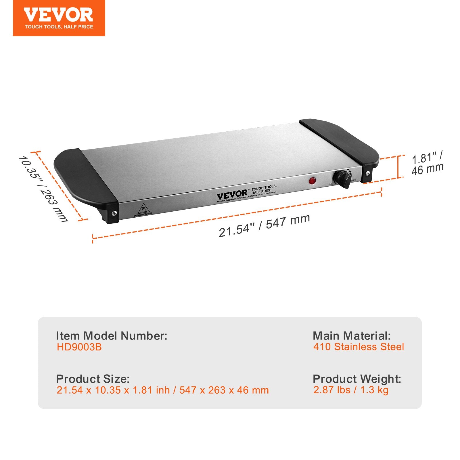VEVOR Électric Warming Tray Buffet Food Warming W Temp Control Acier inoxydable