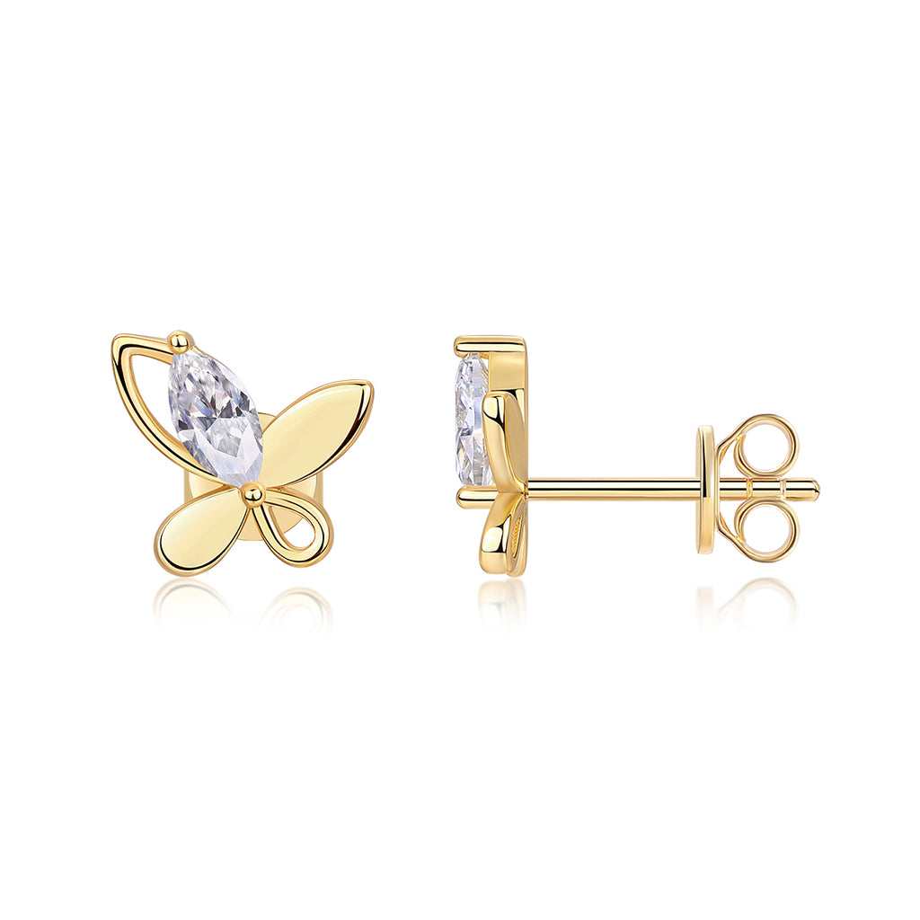 S925 Boucles d'oreilles Sterling Argent plaqué Or Résumé Sterling Butterfly Stud