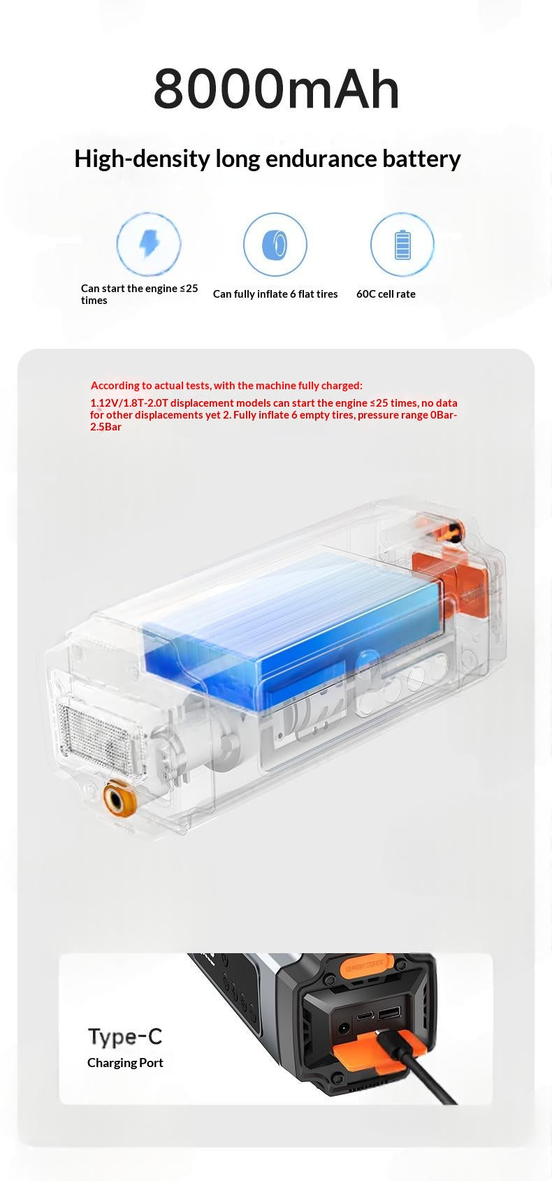 3-in-1 Portable Wireless Car Jump Starter and Tire Inflator Multifunctional Emergency Vehicle Device
