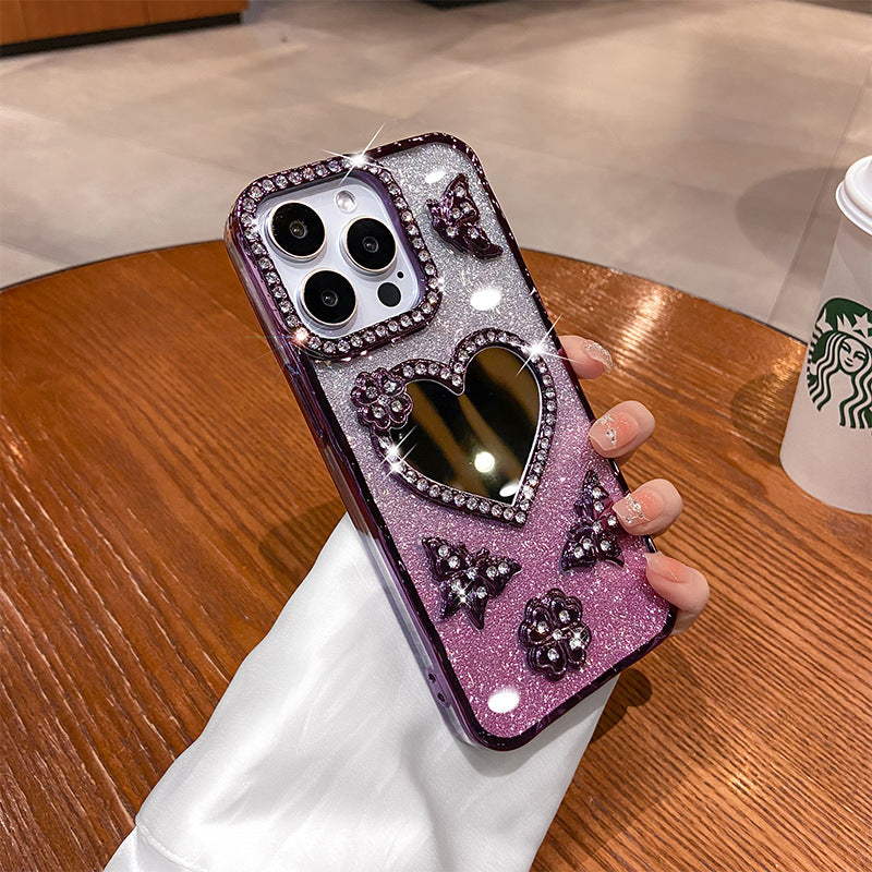 Cas de téléphone de nouveau style avec un miroir en forme de coeur électroplaqué