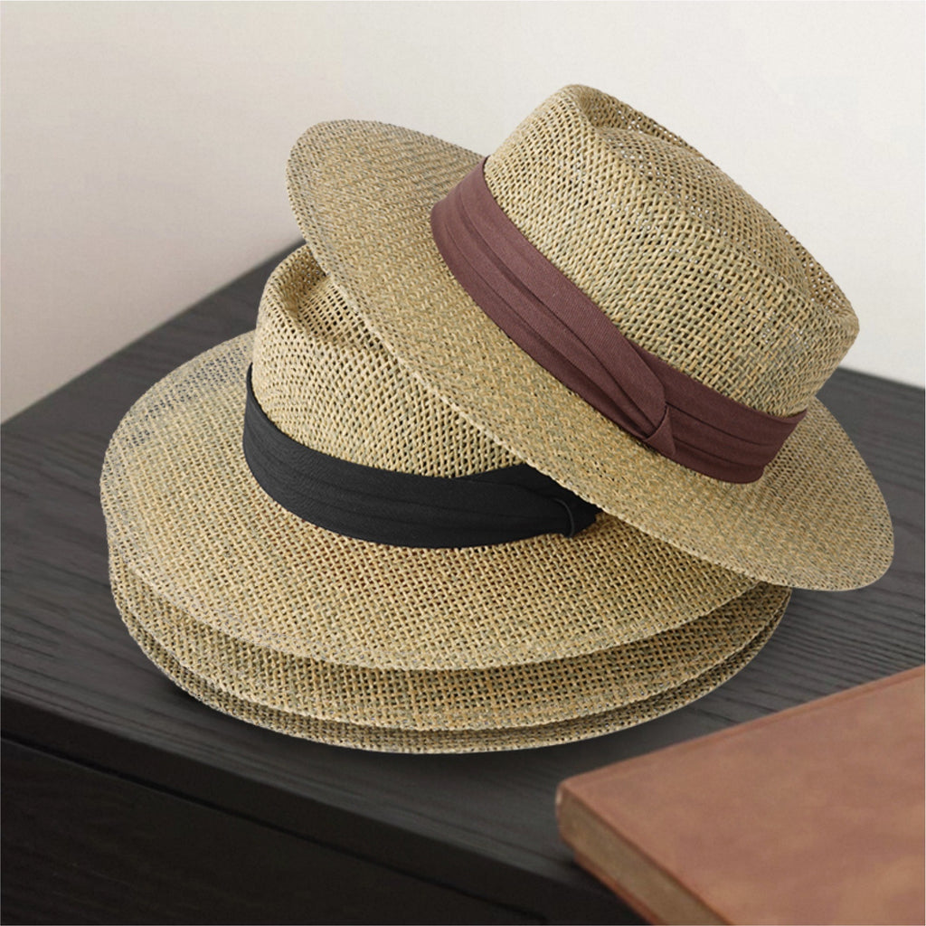 Chapeau de paille plat Hollow de style vieux argent pour femmes