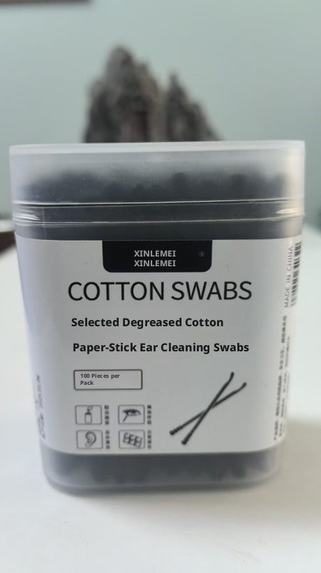 Cuiller d'oreille double bout coton écouvillon-papier noir + coton absorbant-100 bâtonnets-1 boîte