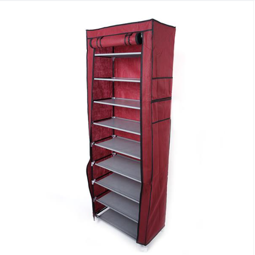 10 calques 9 grilles Non-tissé tissu Cabinet de chaussures Vin rouge Couleur