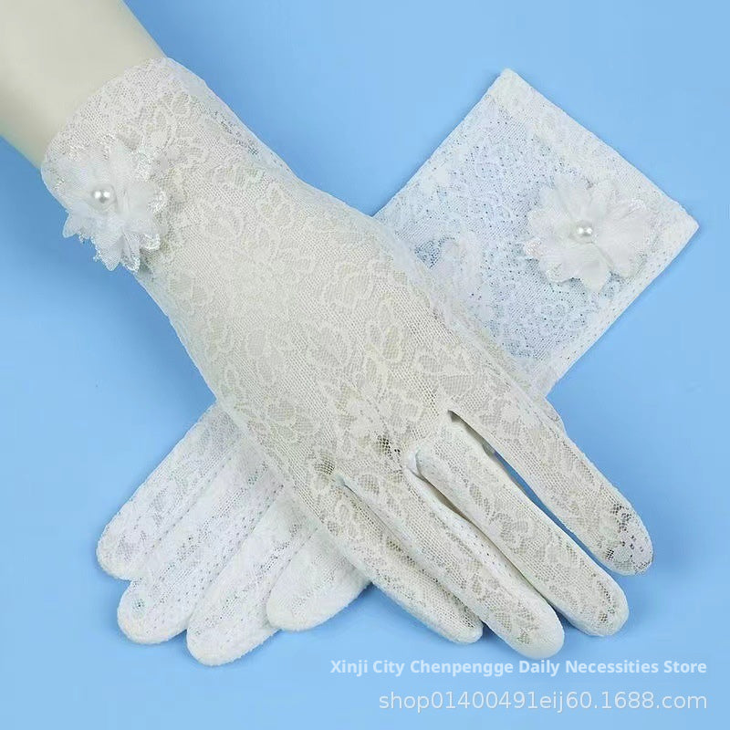 Gants d'écran solaire en dentelle - White-1 pack