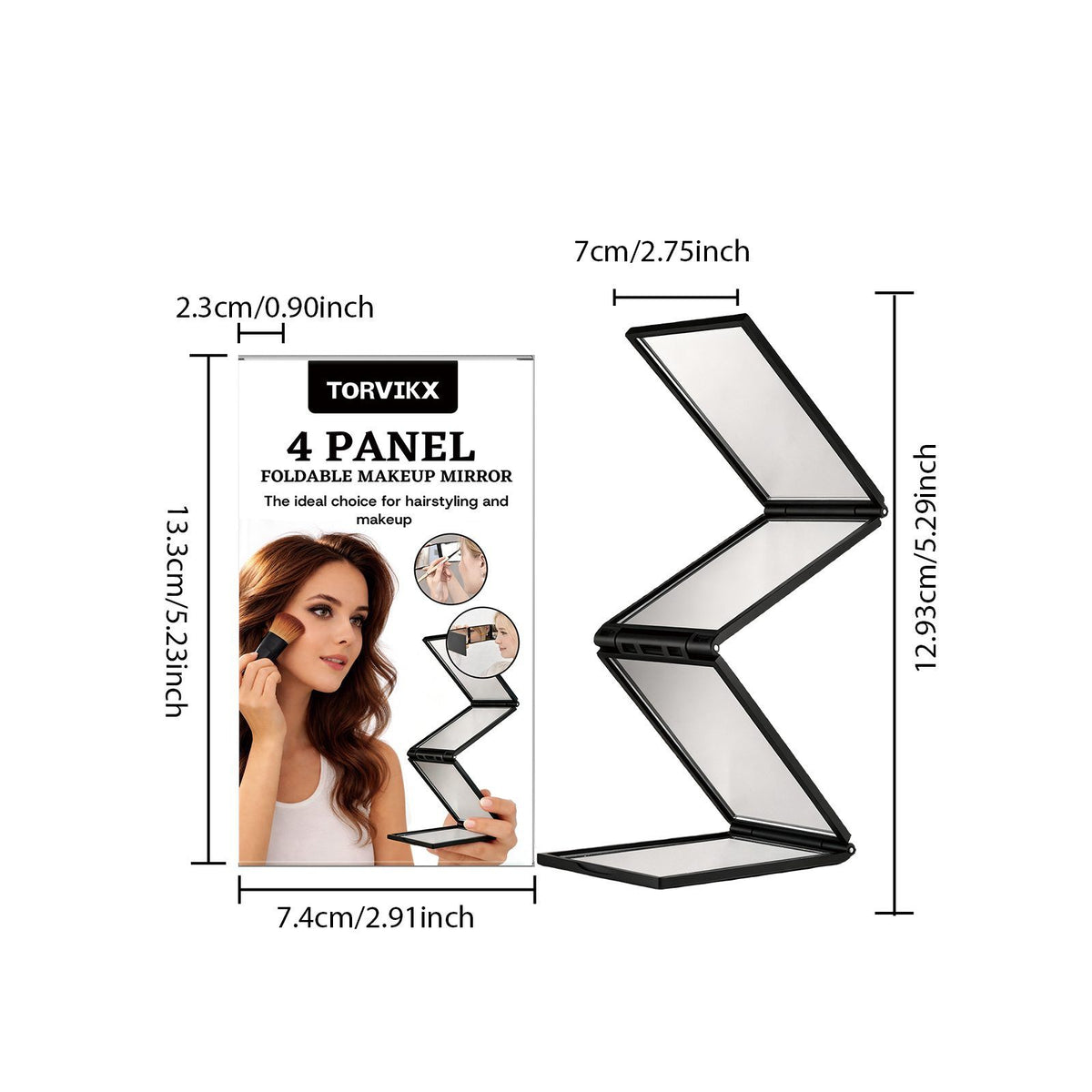Miroir de maquillage pliant à quatre panneaux TORVIKX