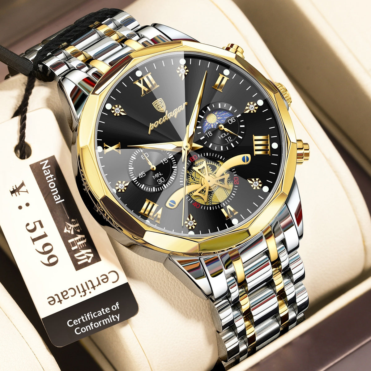 Montre Quartz multifonctionnelle imperméable pour hommes