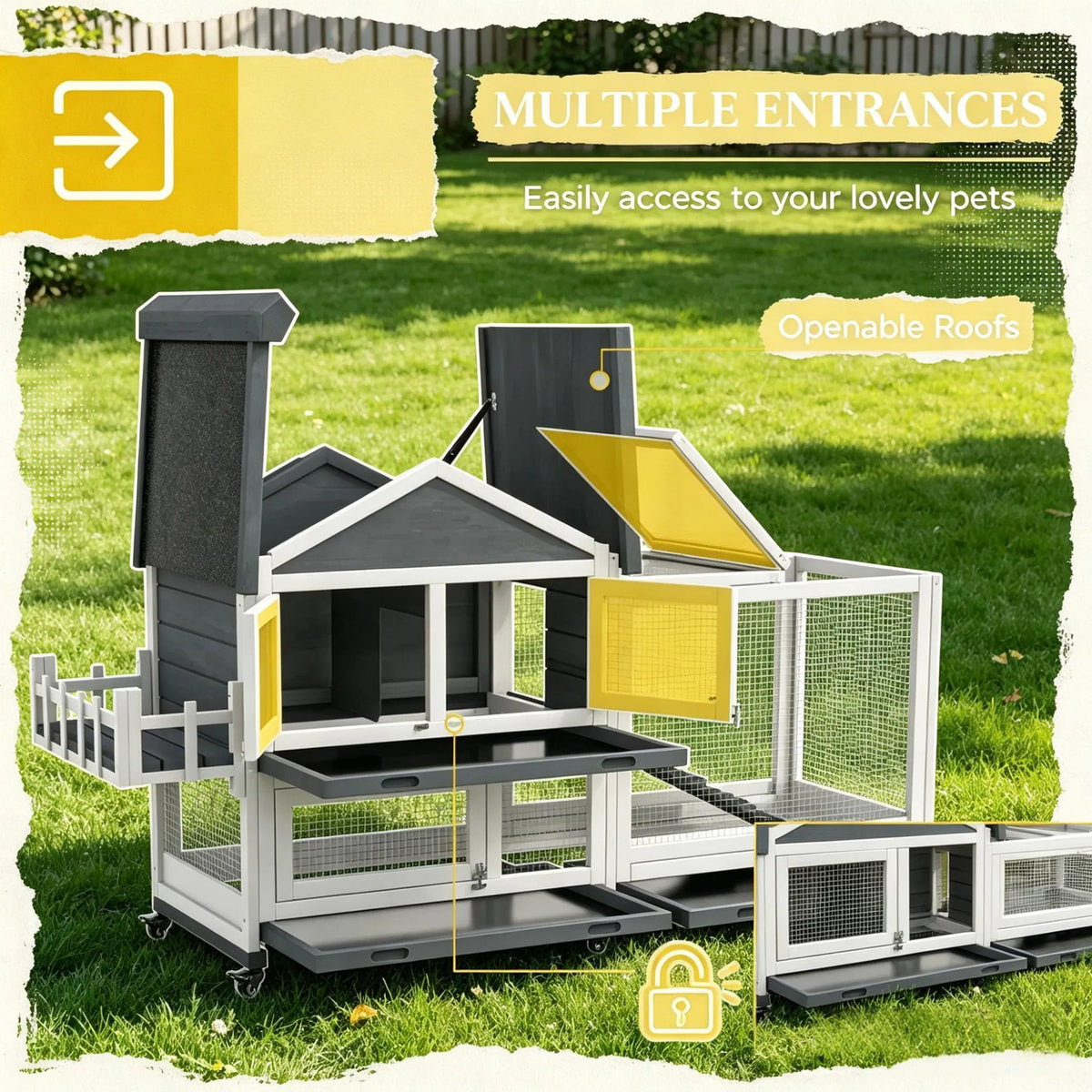 Gris 65" Spacieuse Hutch en bois de lapin: Pet Playpen avec toit ouvert pour un accès facile et St