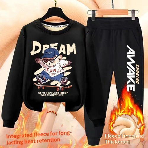 Garçons' Hiver Casual All-Match Fleece-Line Thickened Outfit