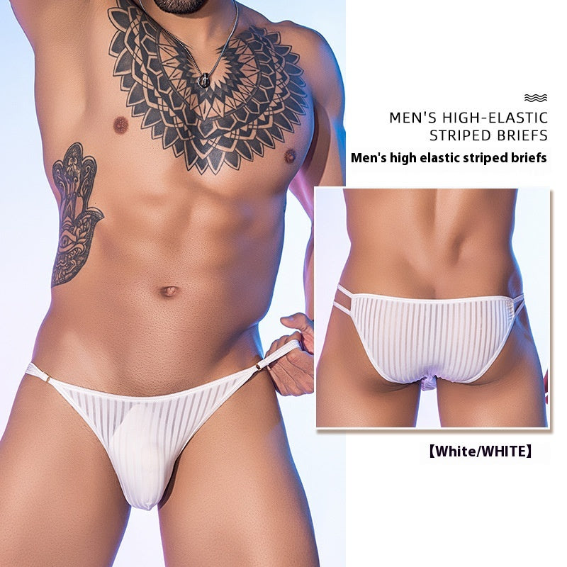 Basse taille rayée mince sangle haute élastique T-back