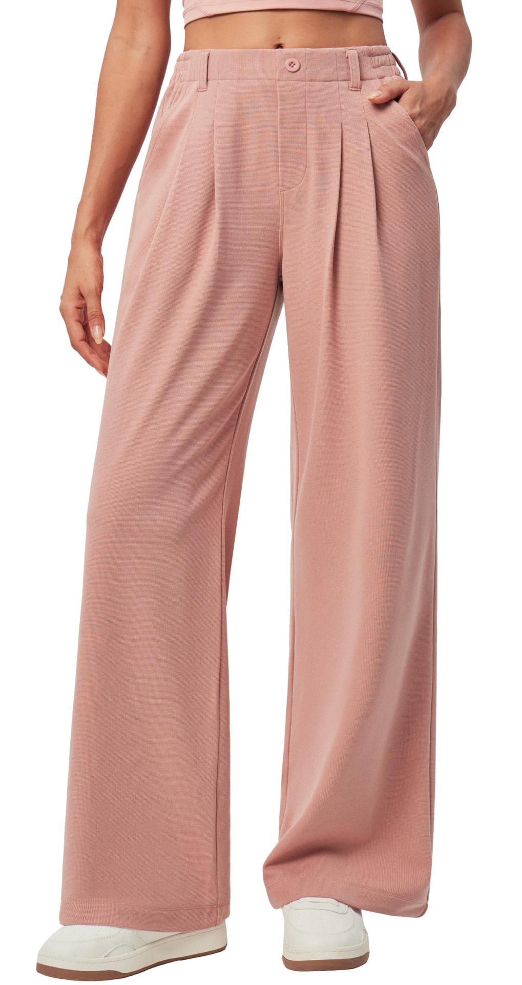 Pantalon de travail à jambes larges pour femmes Gaffle Knit Haut bouton de taille Robe décontractée Pantalon à jambes larges