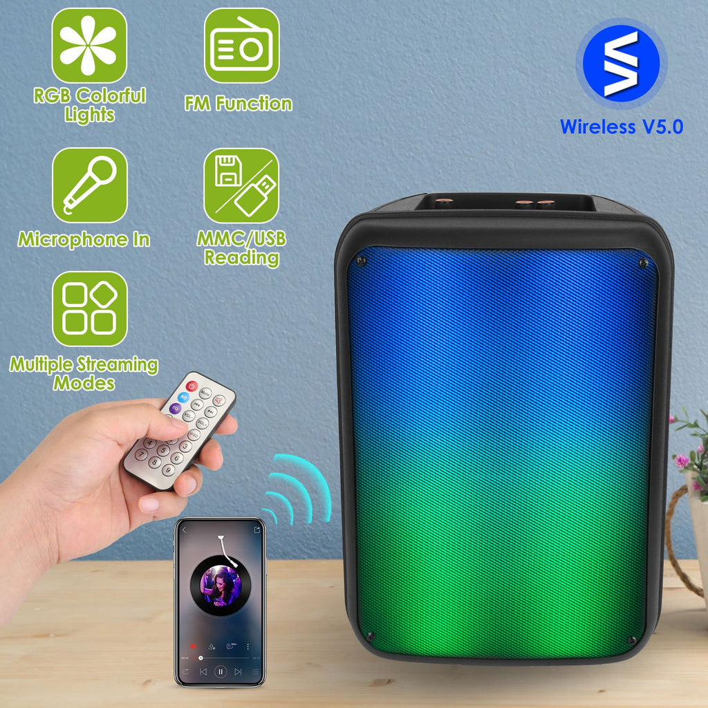 1Pc Portable Wireless Party Speaker 8in Colorful Lights Système DJ PA avec fonction TWS FM