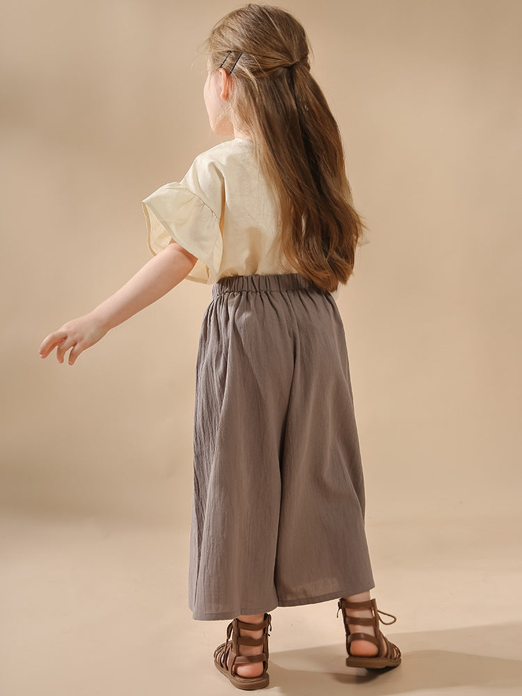 Pantalon à jambes longues haute taille rétro pour filles