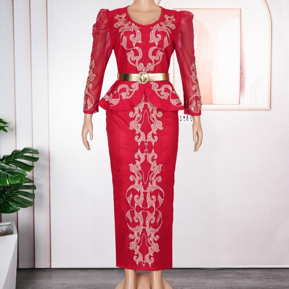 Robe formelle de luxe pour femmes Strass Perled Col V