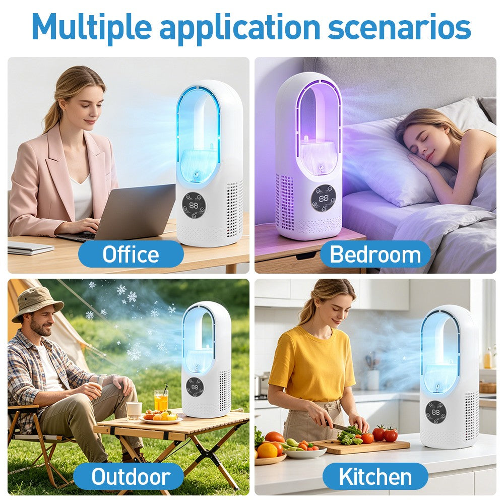 Ventilateur portatif sans lame Ventilateur de bureau silencieux 6 vitesses avec humidificateur