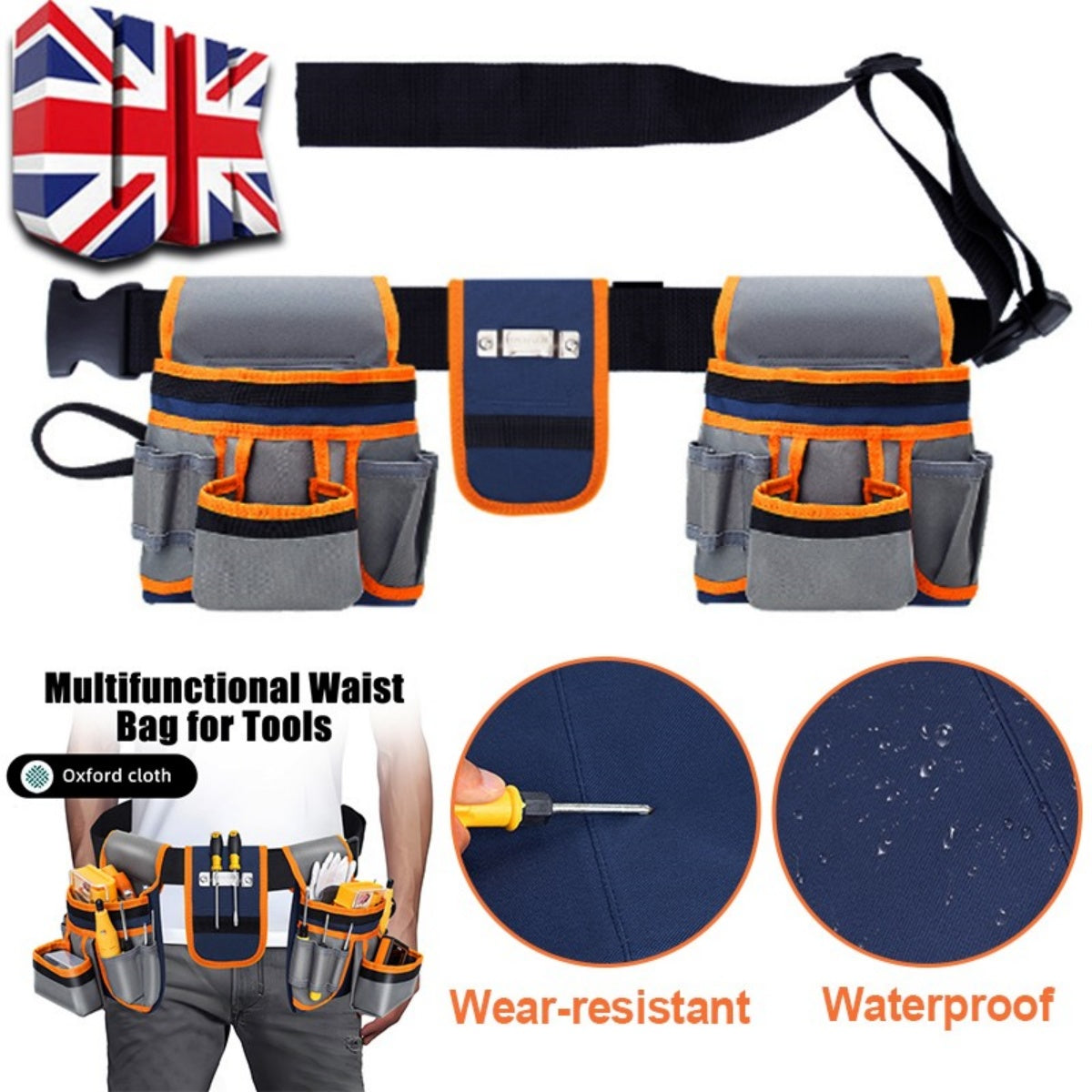 Double tool Ceinture Pouch 12 Pocket Heavy Duty Joiners Carpenter Builders Nails UK