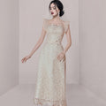 Petit groupe Temperament Patchwork Dentelle Robe haute taille