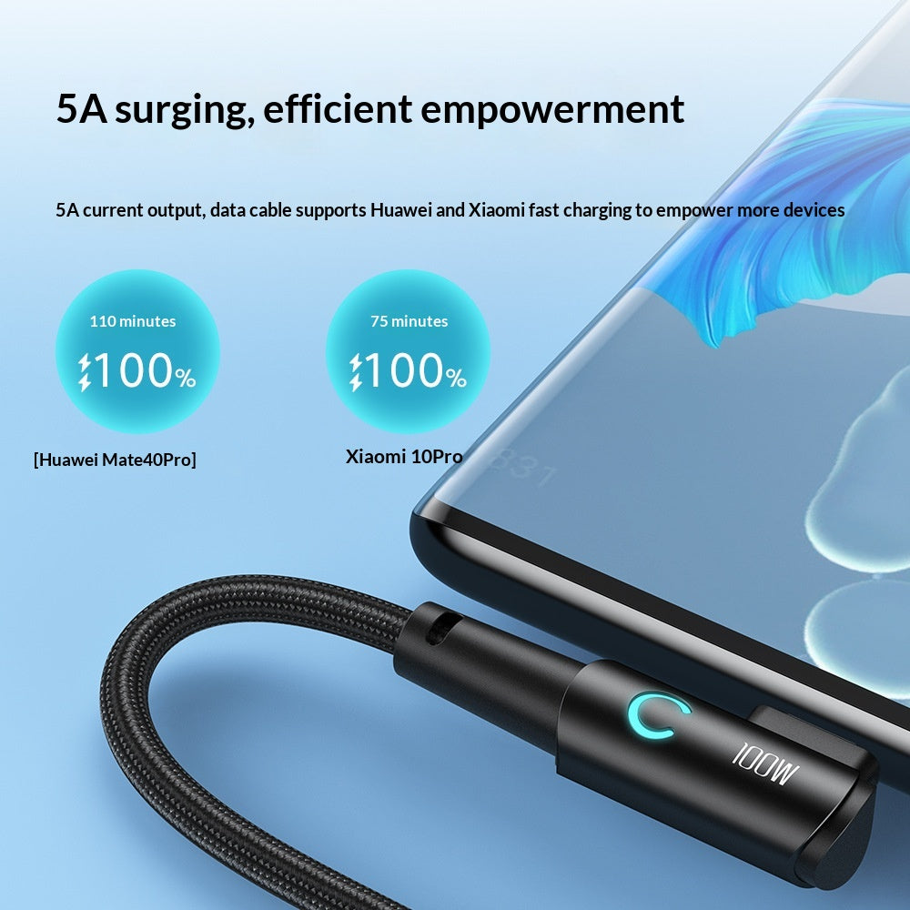 Type C 100W Fast Charging Cable with Luminous Fold for Data and Charging