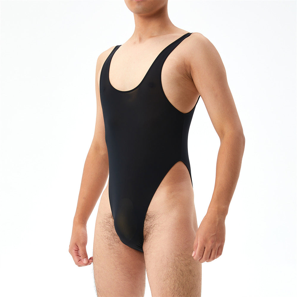 Hautement élastique Plus Taille Transparent Jumpsuit Hommes U Pouch Performance