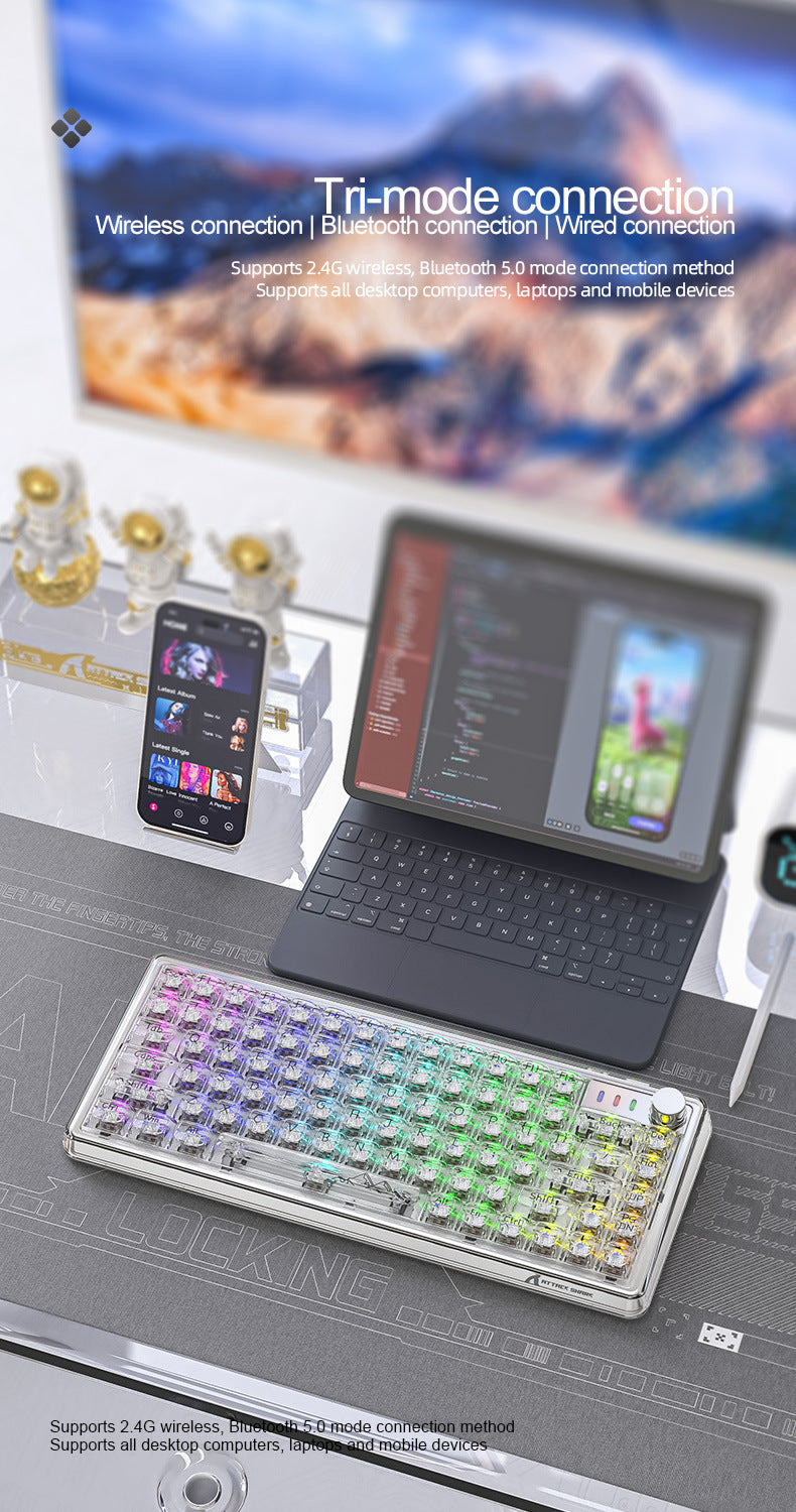 Shark d'attaque K75RGB Bouchon de joint transparent Bluetooth mécanique sans fil
