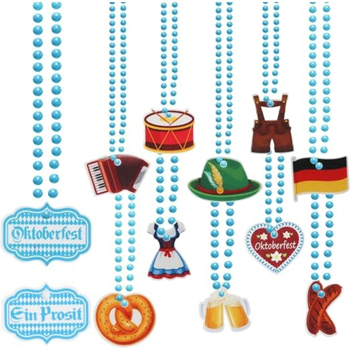 Ensemble de fournitures de fête Oktoberfest 48 pièces : 24 chaînes de perles bleues et blanches et 24 ornements feutres