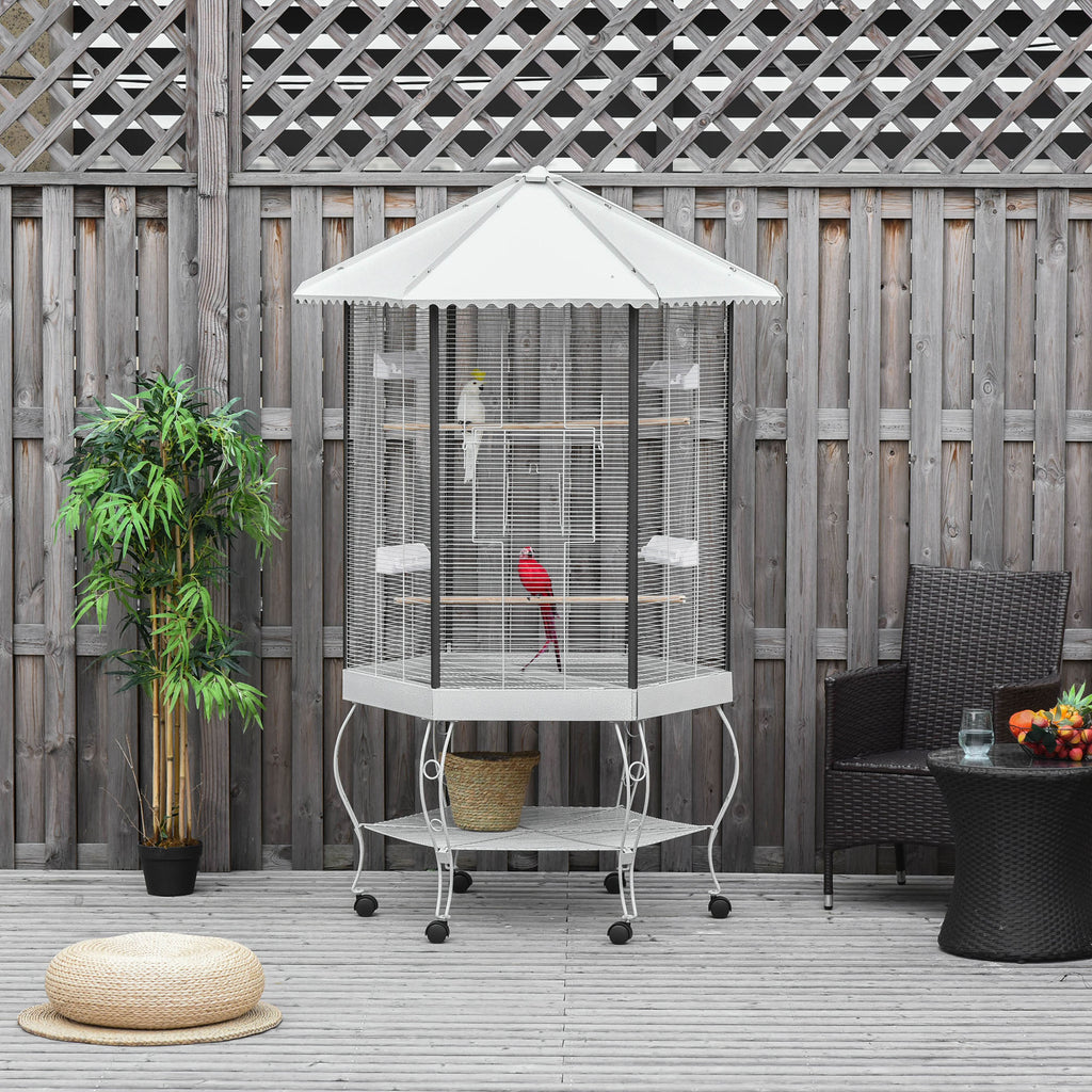 77" Cage d'oiseau de vol Hexagon couvert Canopy Portable Aviaire avec entreposage