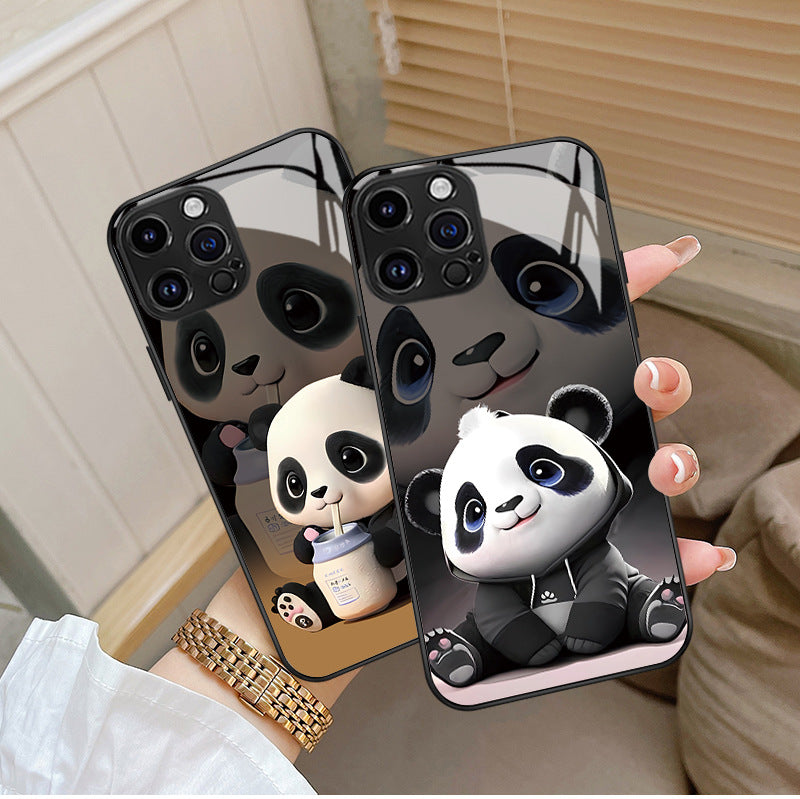 Housse de téléphone Panda Mignon Caricature National Trésor Verre cas dur