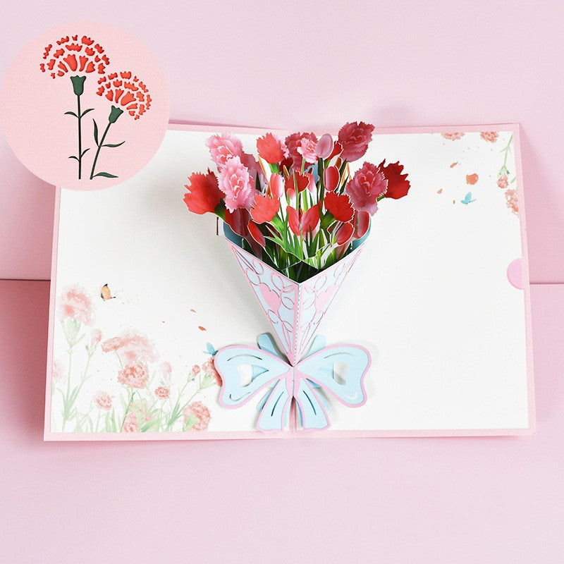 3D PopUp Flower Bouquet Cards Cadeaux Anniversaire PopUp Mom Floral Bouquet Wife Invitation C