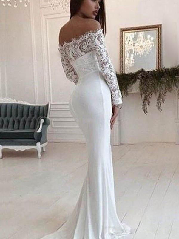 Mode Une épaule Dentelle Longue Manche Robe de mariage
