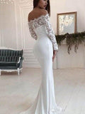 Mode Une épaule Dentelle Longue Manche Robe de mariage