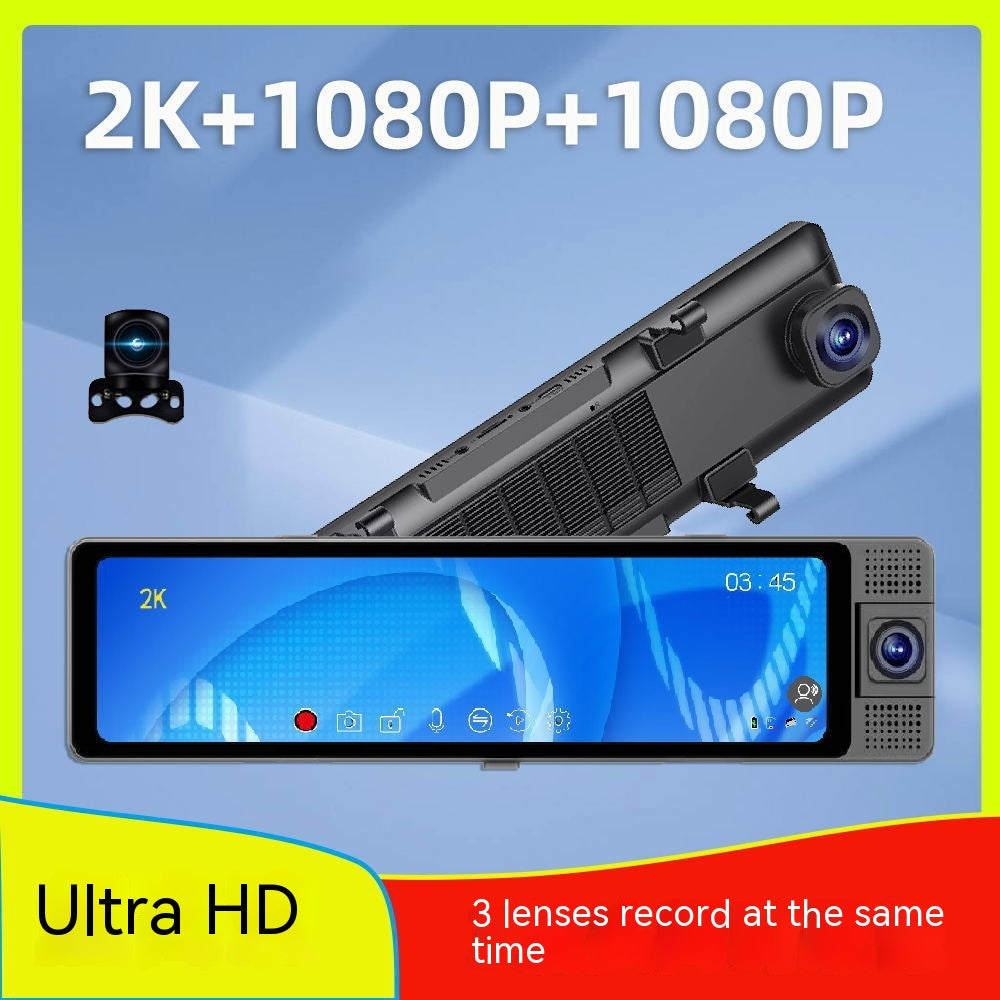 Vidéo de voiture de 12 pouces de trois verres 2K HD Rearview Mirror Driving Recorder Voice-controled Rever