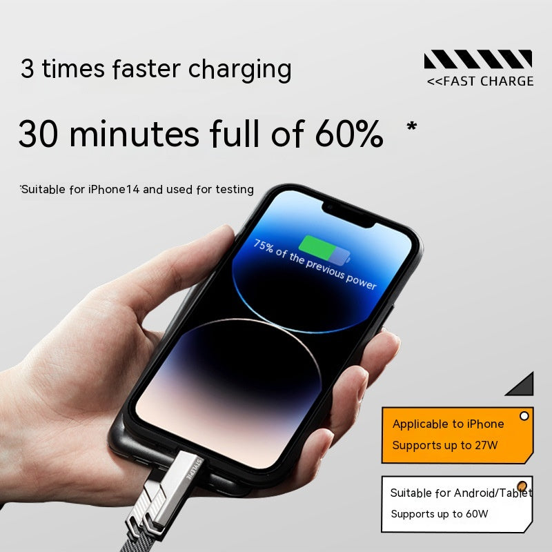 Porte-clés Câble de données courte portable à charge rapide de 60W