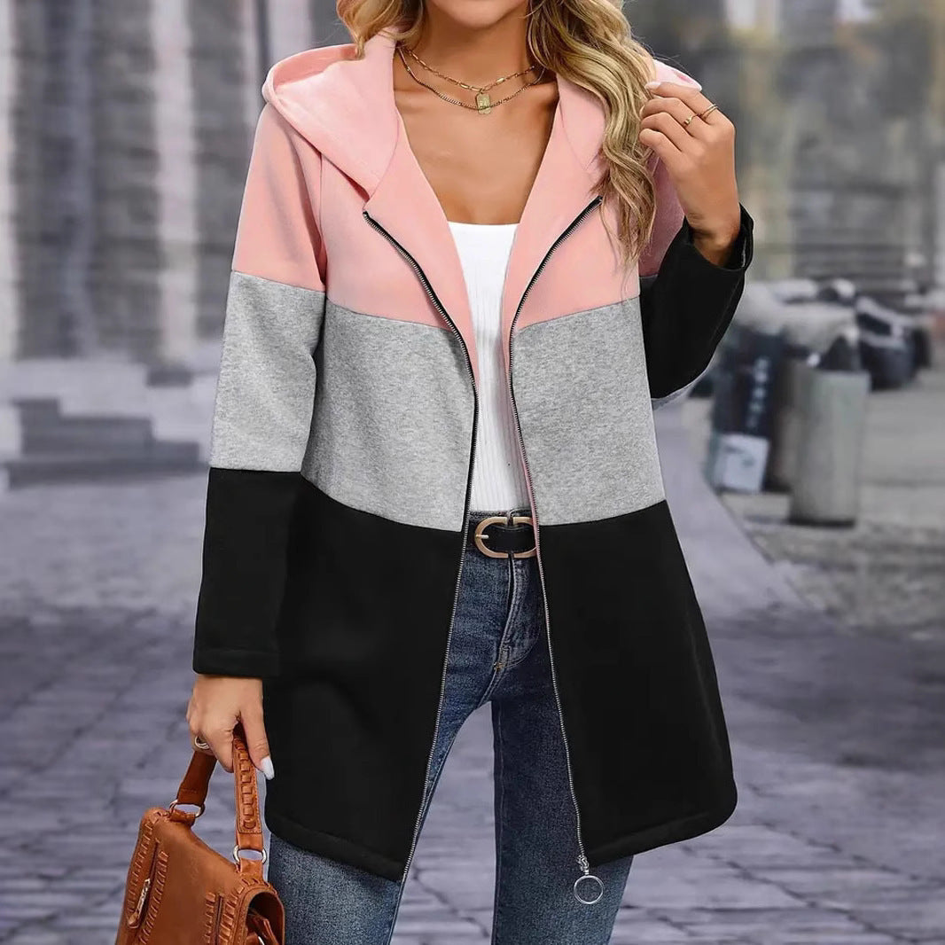 L'automne et l'hiver Vestes Femmes Casual Mode Loose Contrasting Trois Couleurs Splicing Ho