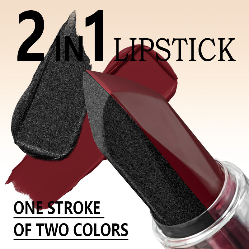 Soft-matte, Dual-tone, 2-en-1 Matt Longwear Mud à lèvres avec un perlé, irisé, et velours