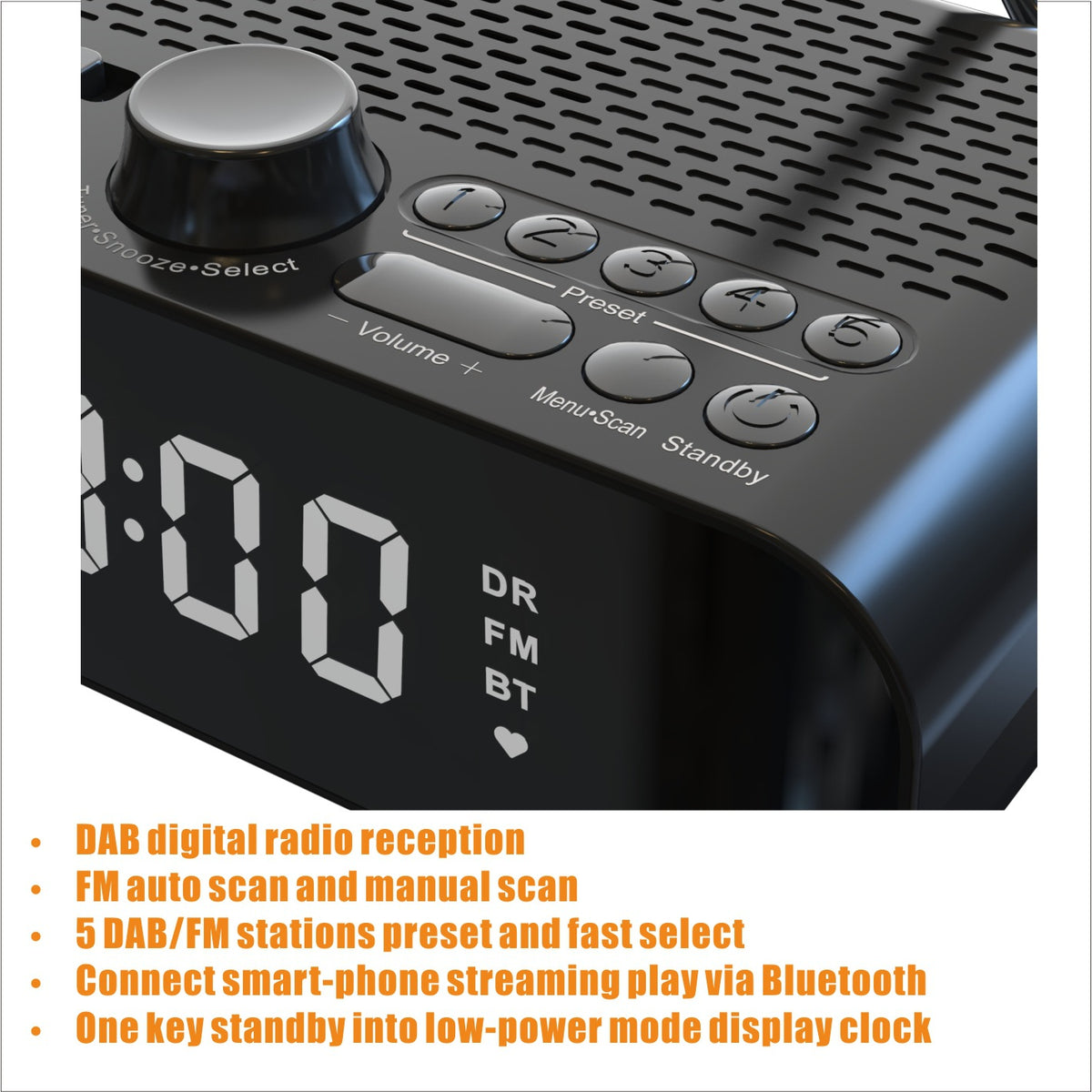 Contrôle européen de l'horloge DABFM Radio Support Bluetooth avec Diaphragme Basse