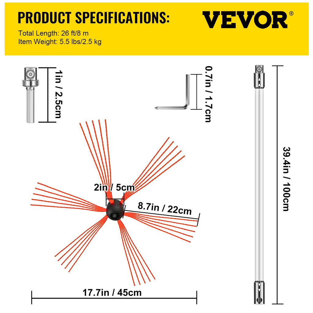 VEVOR Chimney Sweep Kit 26FT Longueur