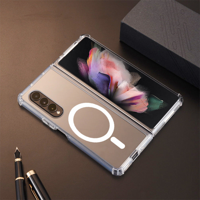 Zflip5 Four-corner résistant à la chute boîtier de téléphone magnétique transparent