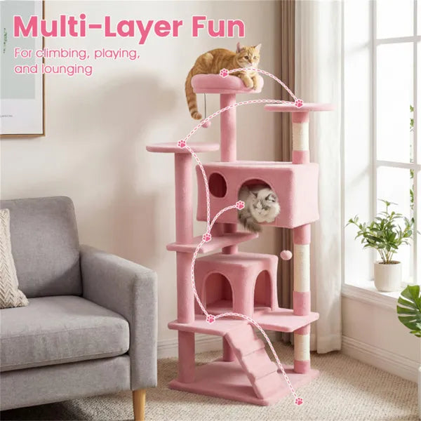 Tour d'arbre de chat de 52" avec perches et condos