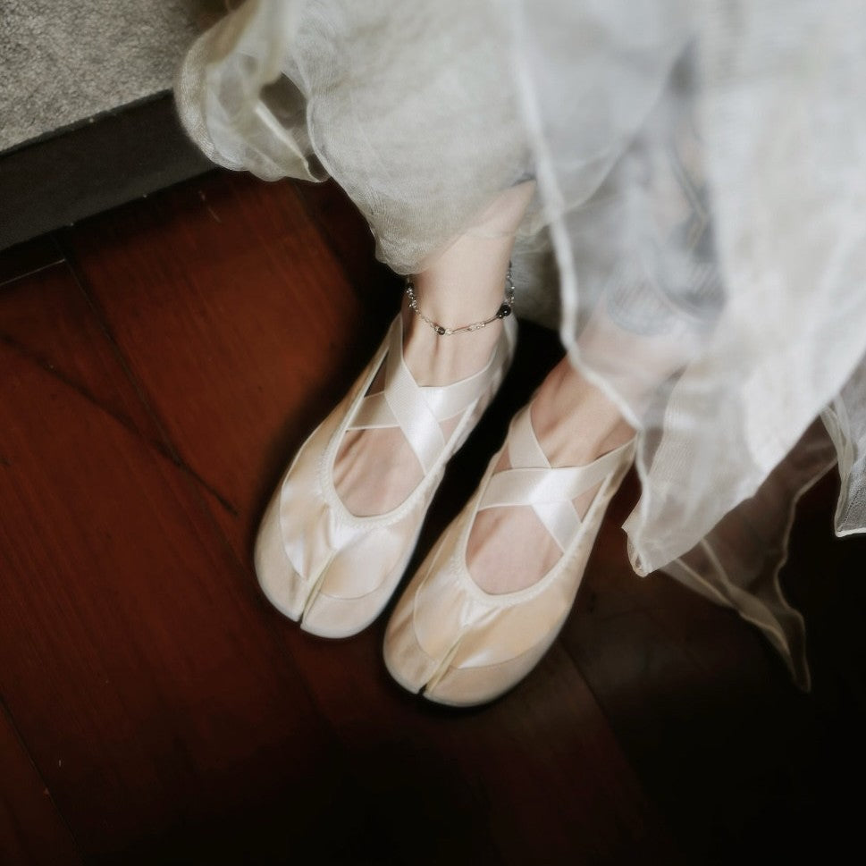 Satin Colorblock Open-toe Stretch Cross-Strap Flat Ballet Flats Pour Femmes