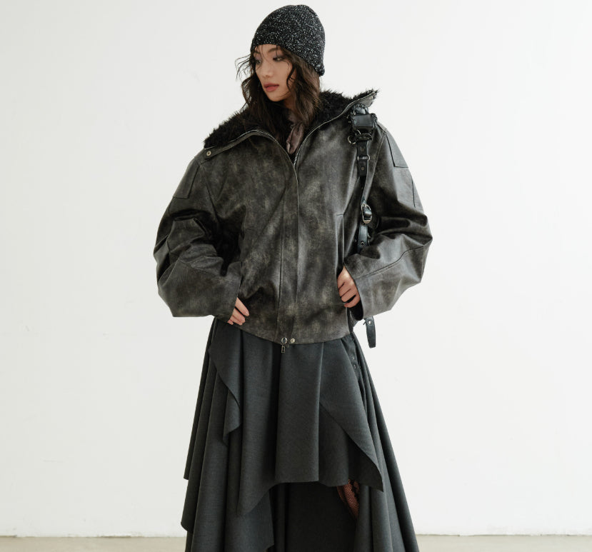 Veste en cuir PU faux col de tortue