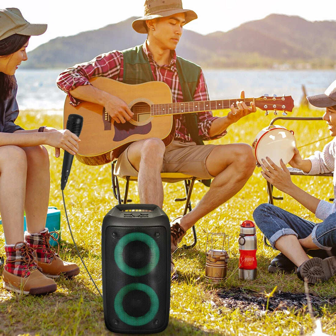 Haut-parleur Bluetooth portable Sub Woofer Heavy Bass Sound System Party Mic