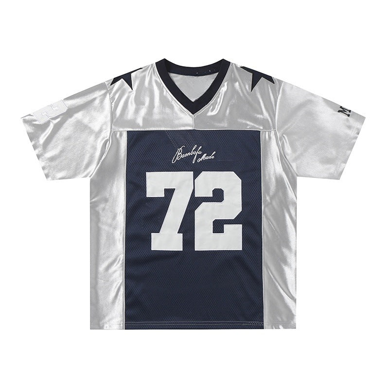 Retro Letter Print V-Neck Short Sleeve for Summer