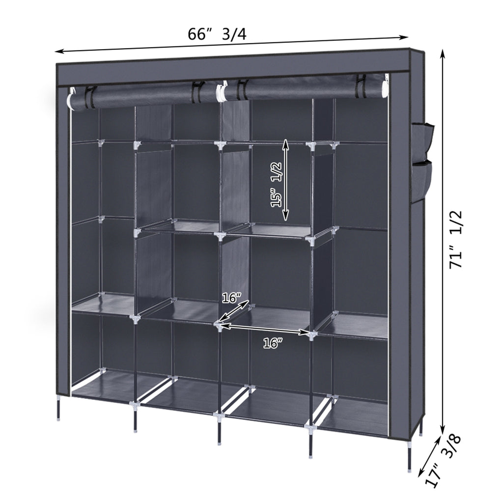 Rangement d'armoire portable de 67 pouces Sac de rangement 12 étagères 4 poches latérales Gr